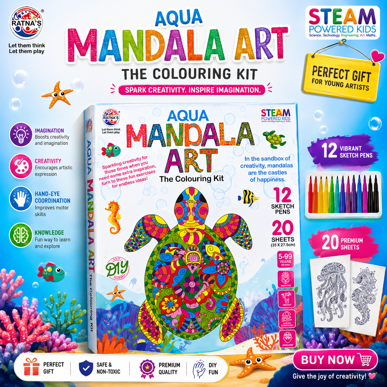 Mandala Art Colouring Set (2-Pack) | DIY Mandala Drawing Kit for Kids & Adults