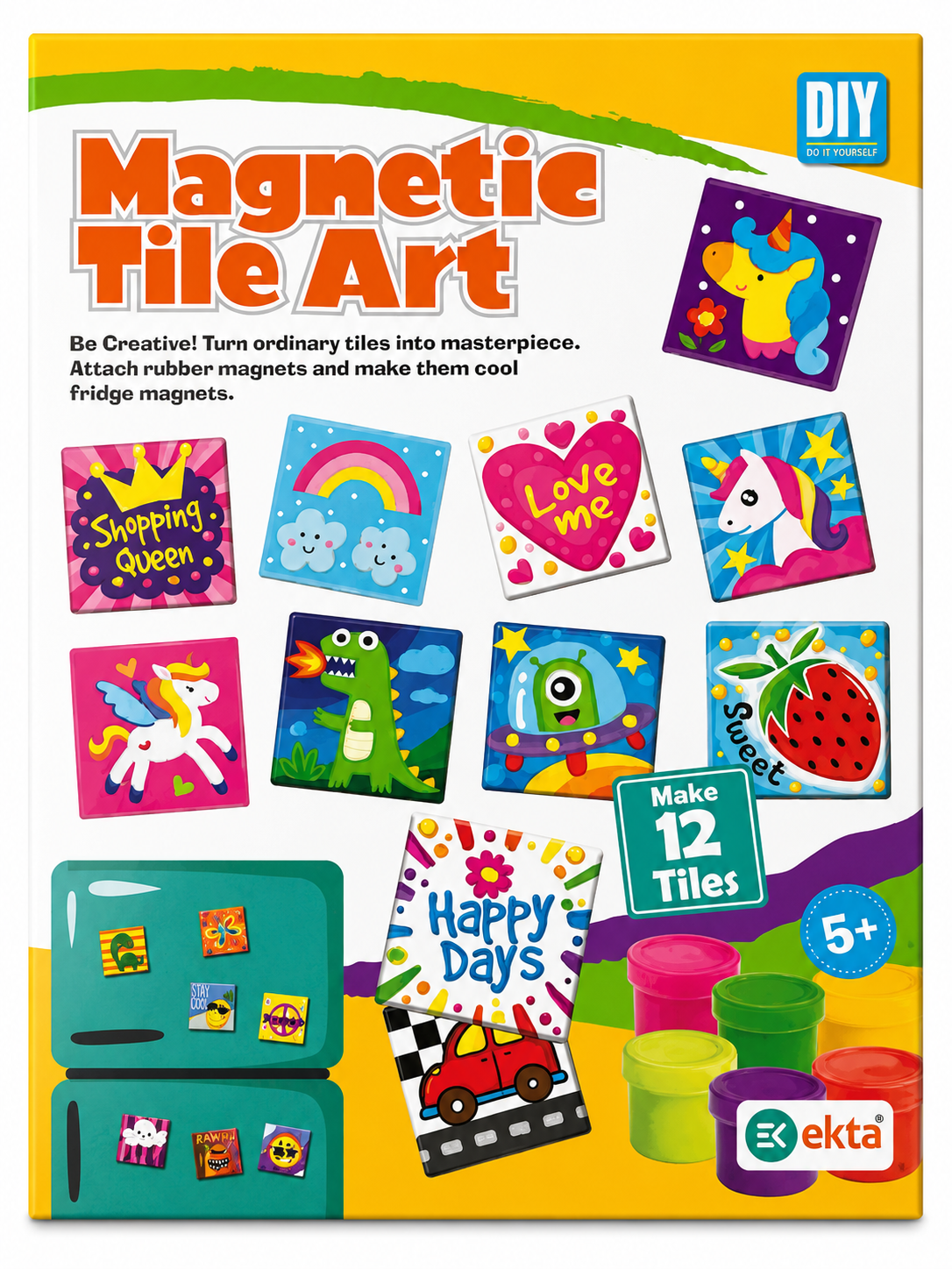 Magnetic Tile Art DIY Craft Kit | Paint & Design 12 Tiles | Kids Art Activity