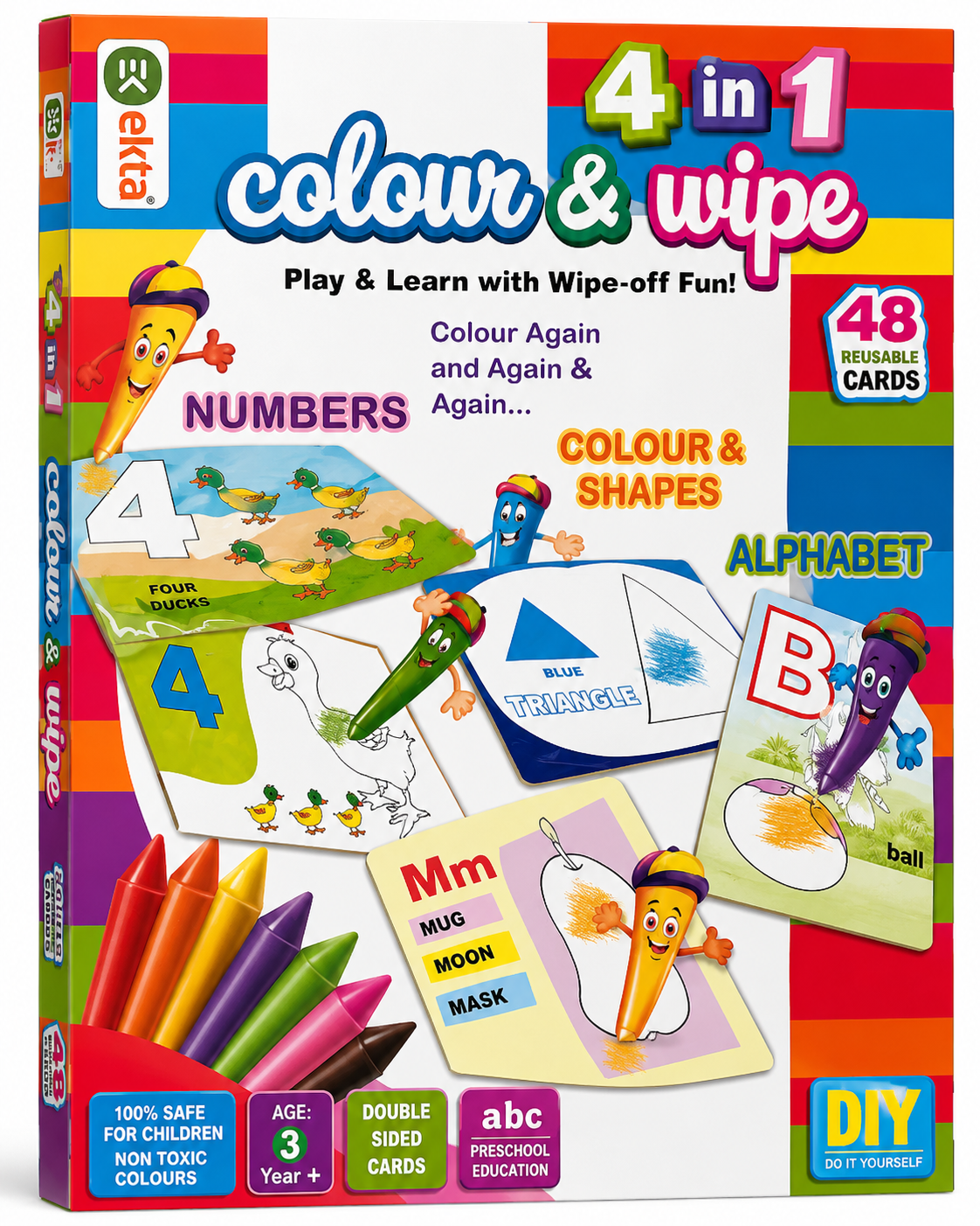 4-in-1 Colour & Wipe Activity Board | Reusable Drawing Board for Kids