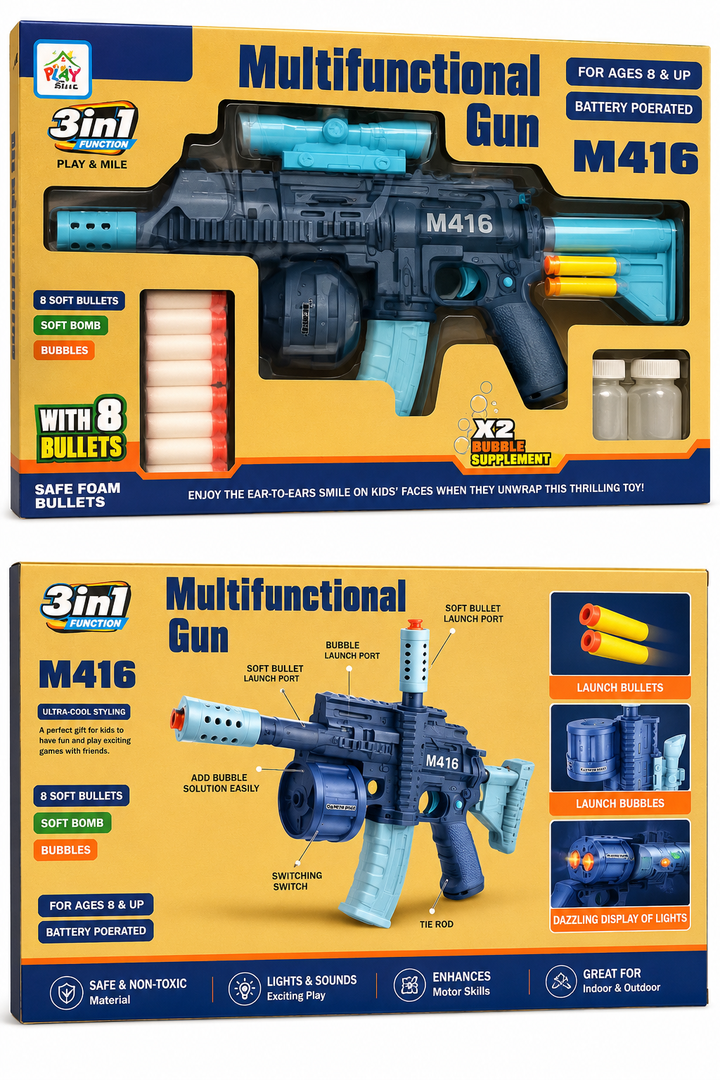Foam Bullet Gun Toy Set (16 Bullets) | Safe Foam Shooter for Kids