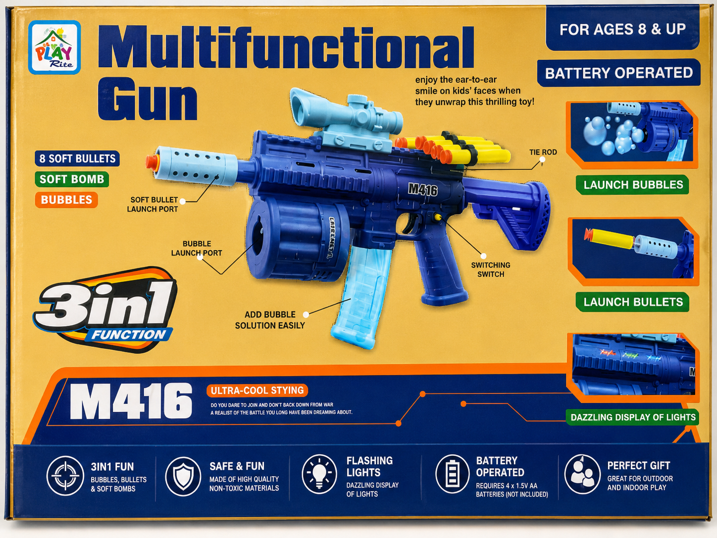 Foam Bullet Gun Toy Set (16 Bullets) | Safe Foam Shooter for Kids