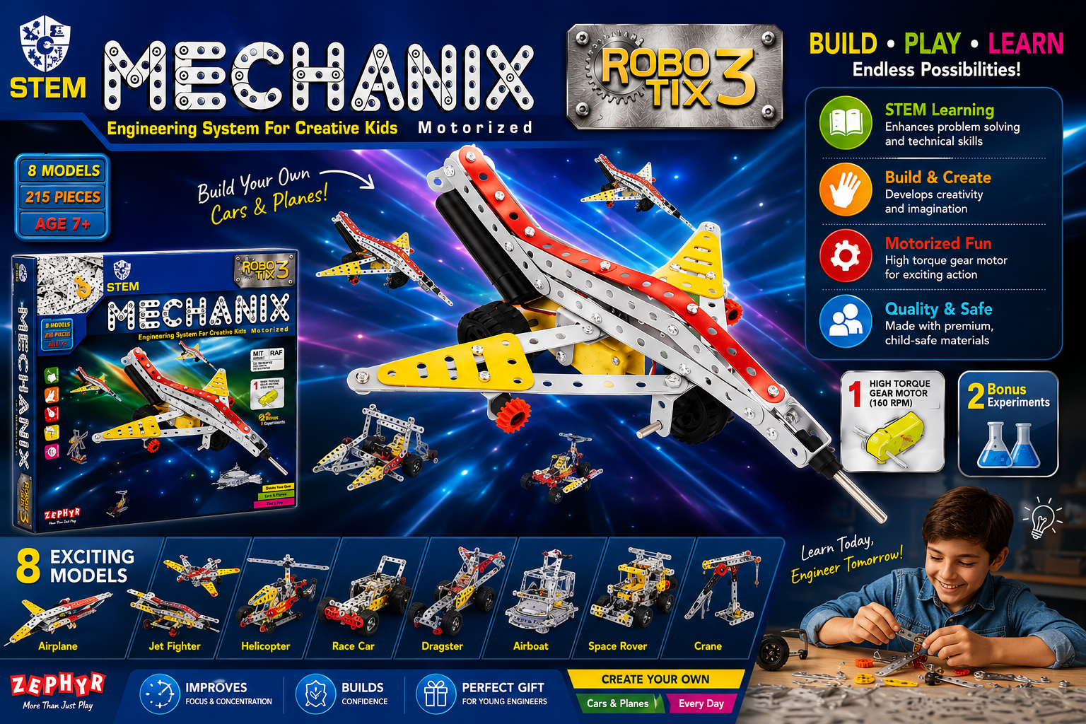 3-in-1 Mechanic Builder Toy Set | Engineering & STEM Construction Kit