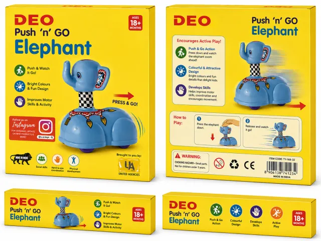 Push & Go Elephant Toy | Friction-Powered Animal Toy for Toddlers (2-Pack)